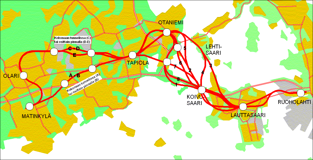 Länsimetro Ruoholahti-Matinkylä linjausva